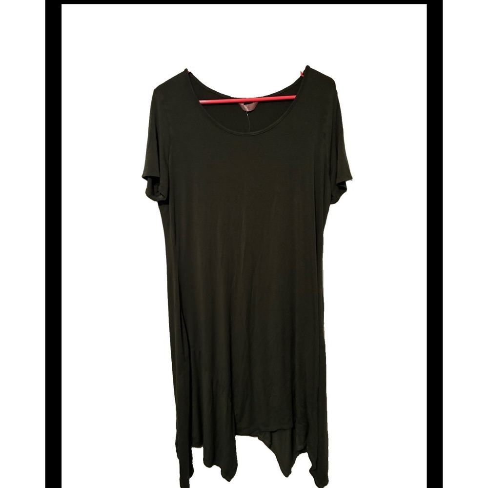 SJS Olive Green Sharkbite Hem T-Shirt Dress Short Sleeve Scoop Neck XL